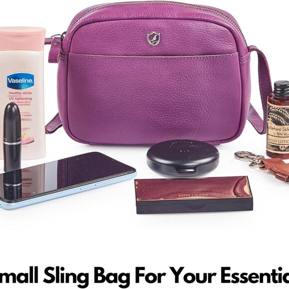 Women’s Leather Crossbody Bag Mini Soft Pebbled Purse Card Case - Picture 5 of 5